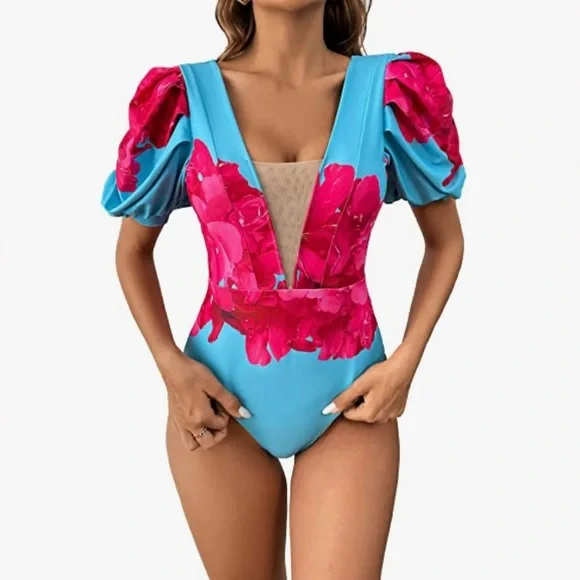 sexy bubble suit Sporlike | Swim | Women One Piece Swimsuit Bubble Sleeves Bathing Suit  Tropical Monokini